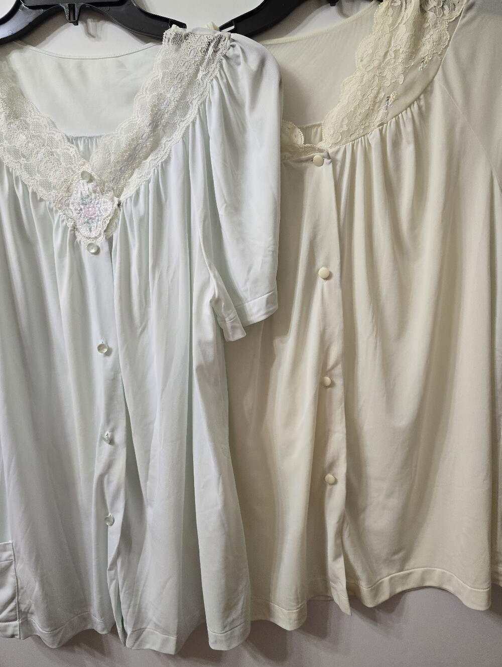 Shadow Line Two Classic Lace-Trim Button-Front Nightgown - Yellow & Pale Blue
